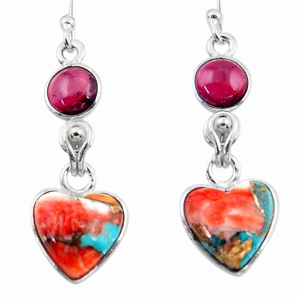 8.70cts spiny oyster arizona turquoise garnet 925 silver dangle earrings r51786