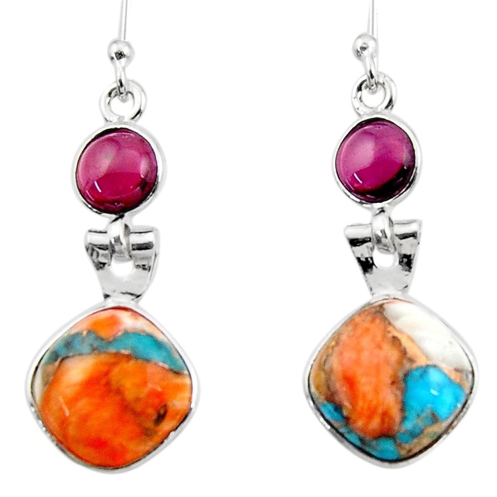 10.08cts spiny oyster arizona turquoise garnet 925 silver dangle earrings r51789