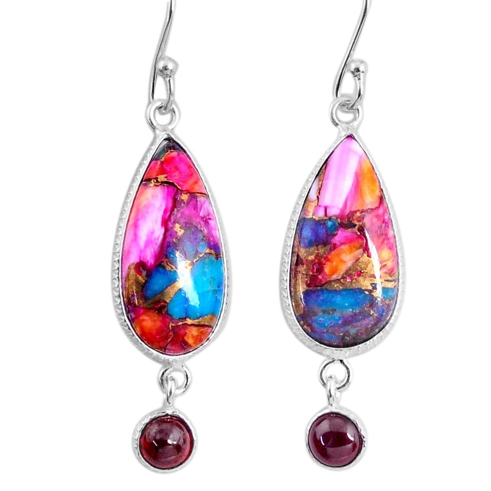 12.54cts spiny oyster arizona turquoise garnet 925 silver dangle earrings r62425