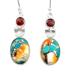 10.22cts spiny oyster arizona turquoise garnet 925 silver dangle earrings t61239