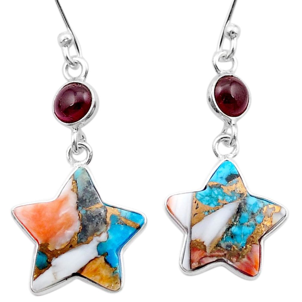11.45cts spiny oyster arizona turquoise garnet silver star fish earrings u49311