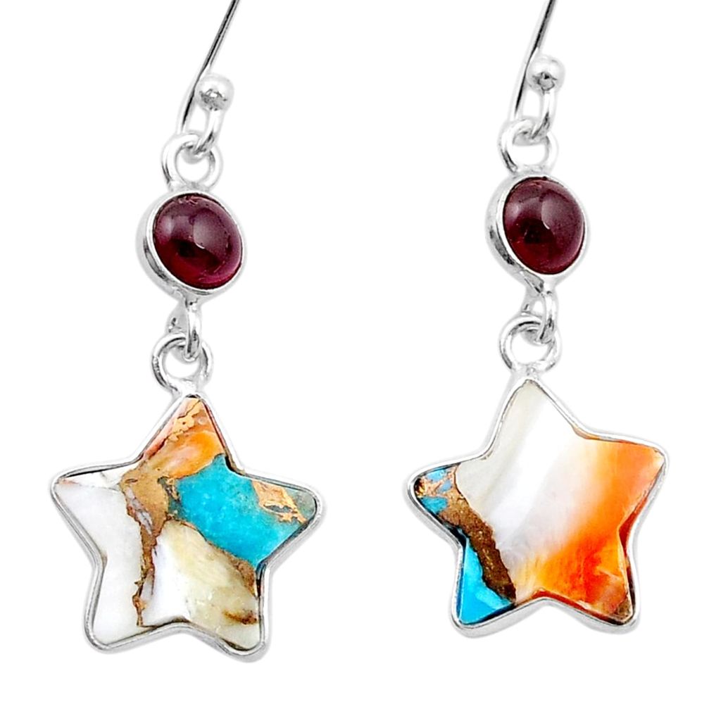 8.62cts spiny oyster arizona turquoise garnet silver star fish earrings u49314