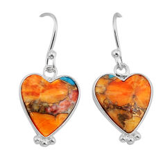 7.34cts spiny oyster arizona turquoise heart 925 silver dangle earrings y72947