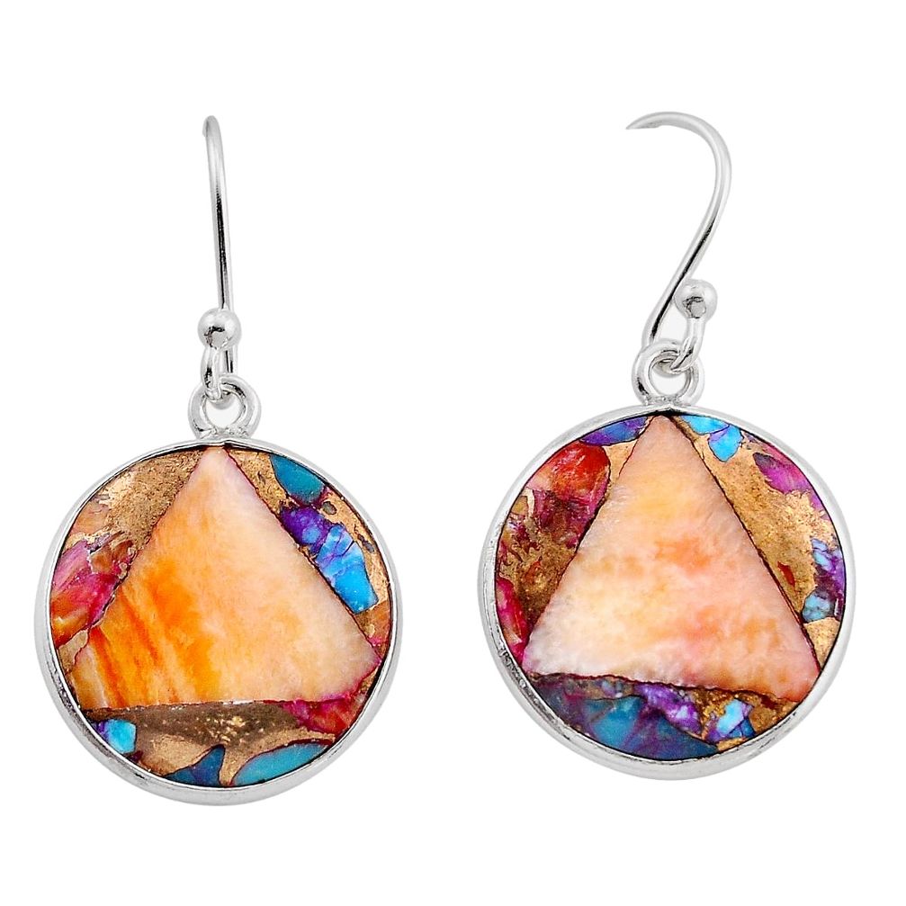 10.67cts spiny oyster arizona turquoise round 925 silver dangle earrings y84155