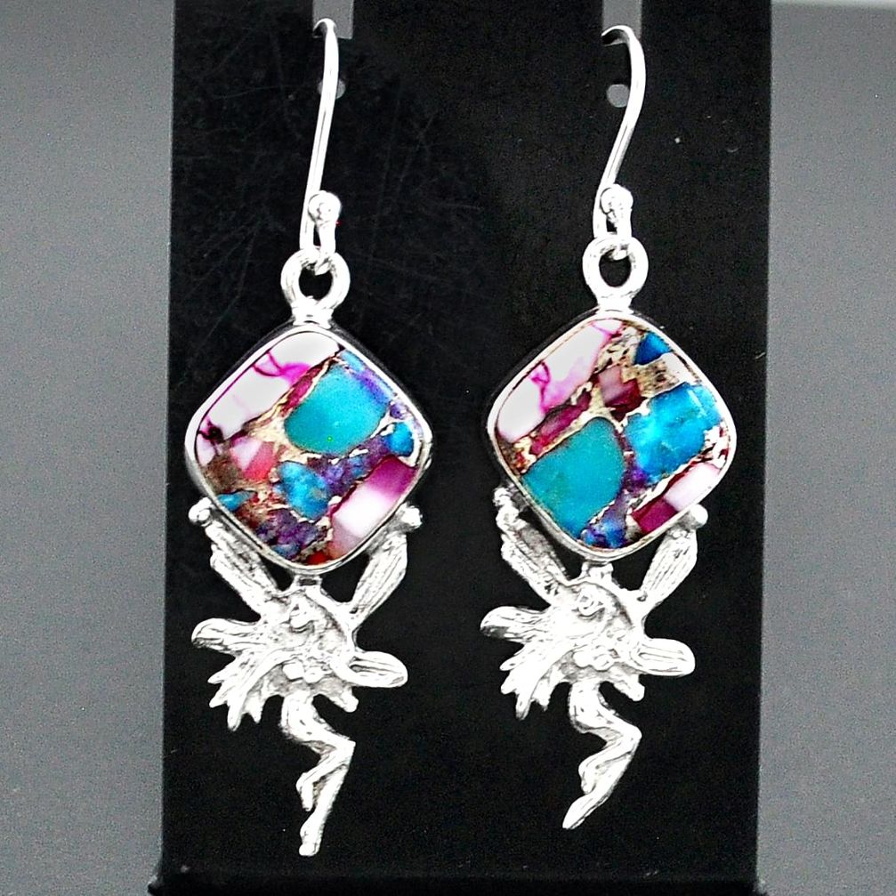 11.46cts spiny oyster arizona turquoise silver angel wings fairy earrings r95143