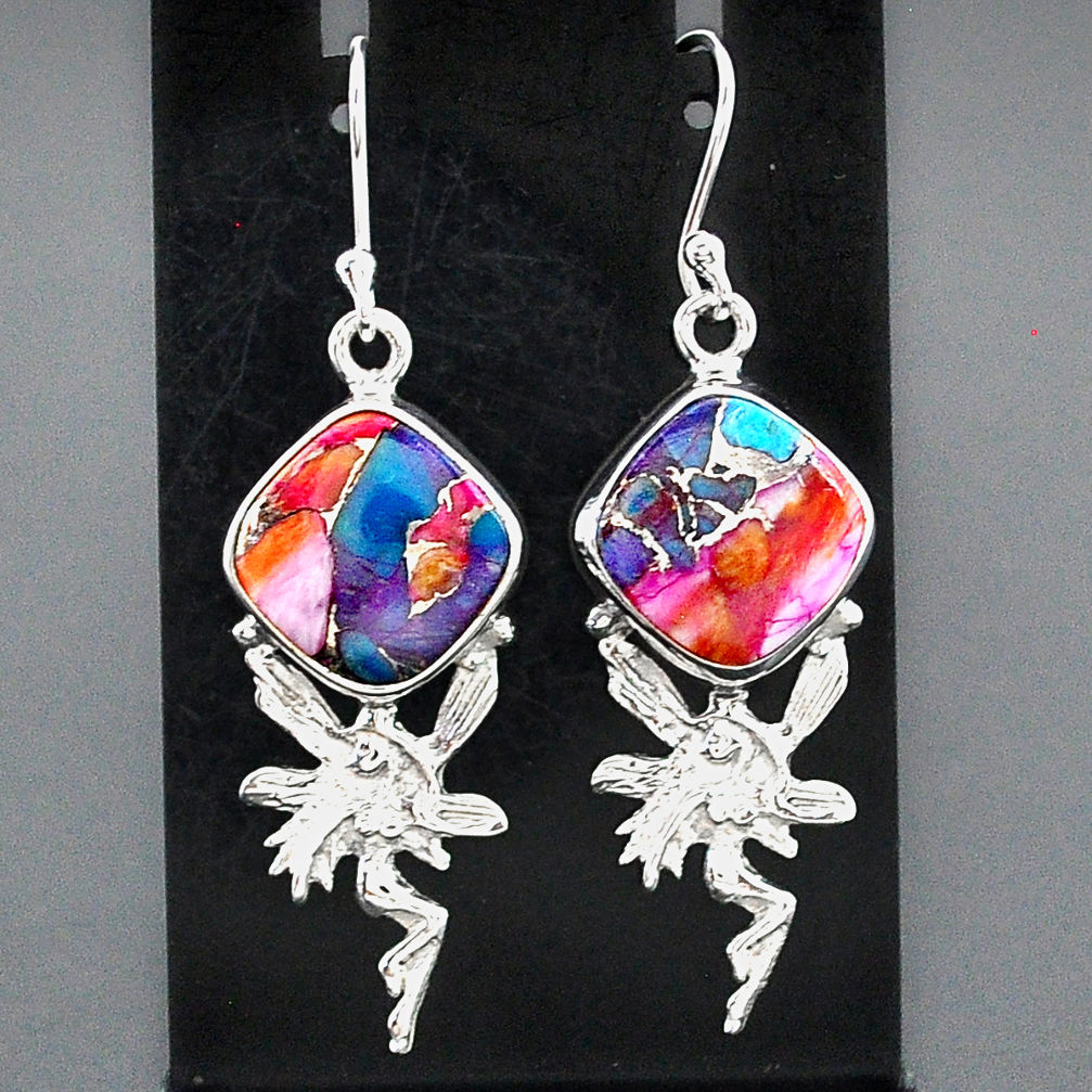 10.91cts spiny oyster arizona turquoise silver angel wings fairy earrings r95146
