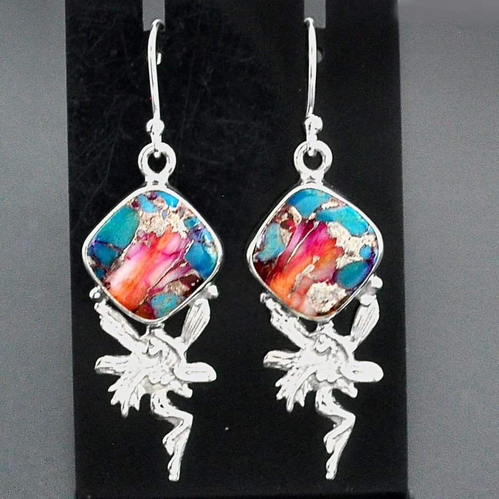 10.70cts spiny oyster arizona turquoise silver angel wings fairy earrings r95148