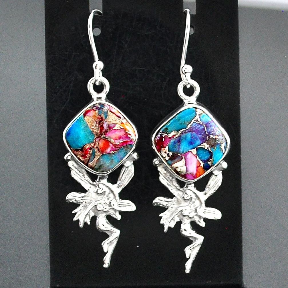 10.75cts spiny oyster arizona turquoise silver angel wings fairy earrings r95151
