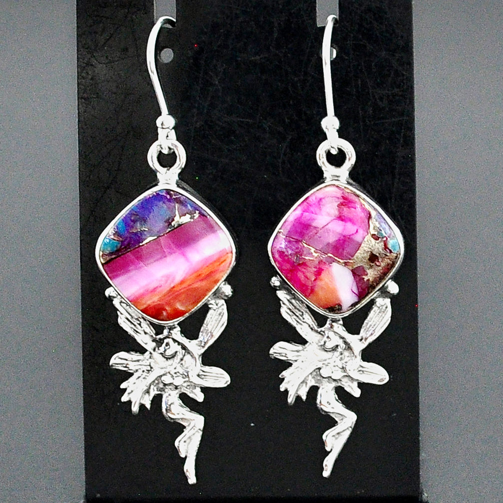 10.94cts spiny oyster arizona turquoise silver angel wings fairy earrings r95155