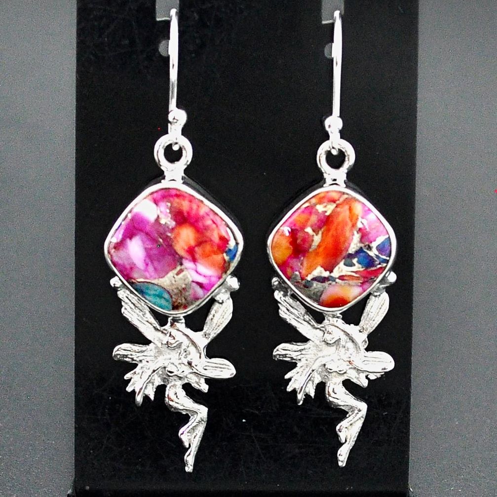 11.46cts spiny oyster arizona turquoise silver angel wings fairy earrings r95156