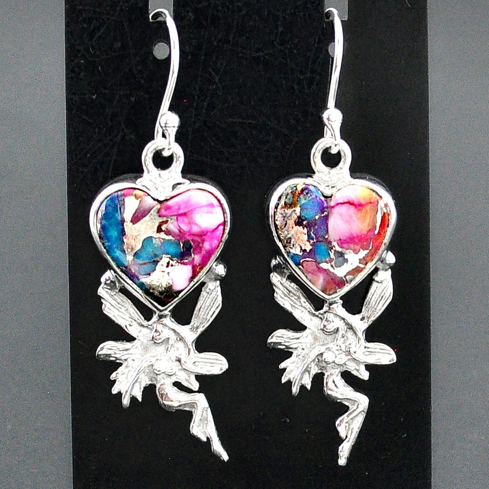 10.43cts spiny oyster arizona turquoise silver angel wings fairy earrings r95183