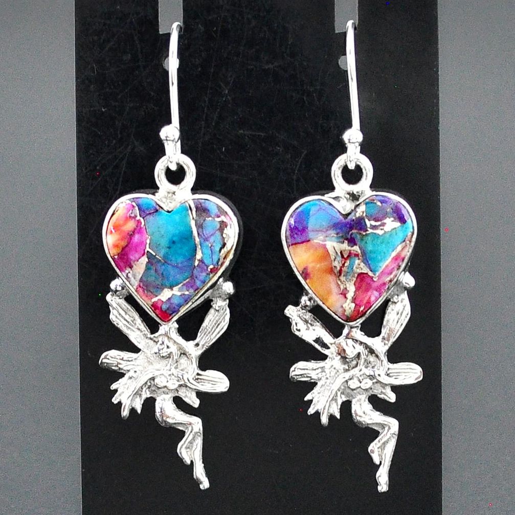 9.92cts spiny oyster arizona turquoise silver angel wings fairy earrings r95190