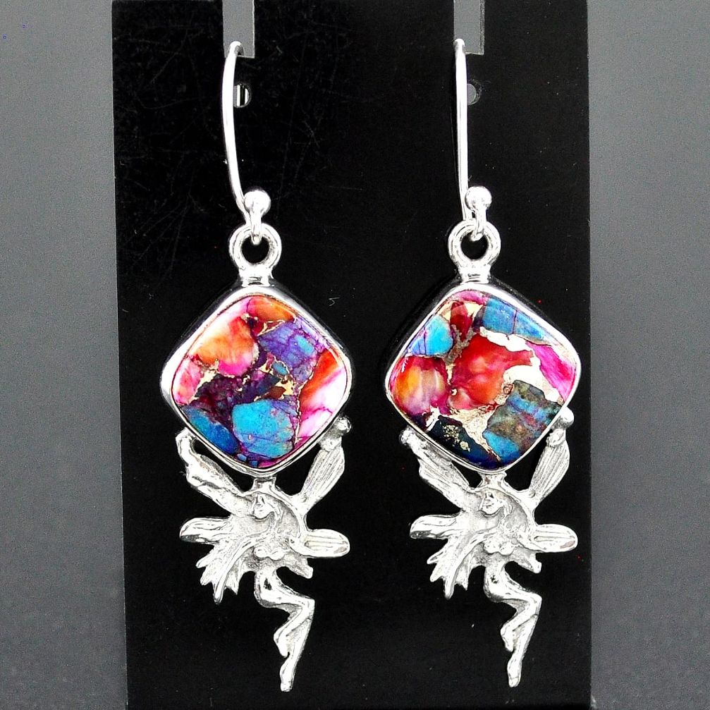 10.39cts spiny oyster arizona turquoise silver angel wings fairy earrings r96818