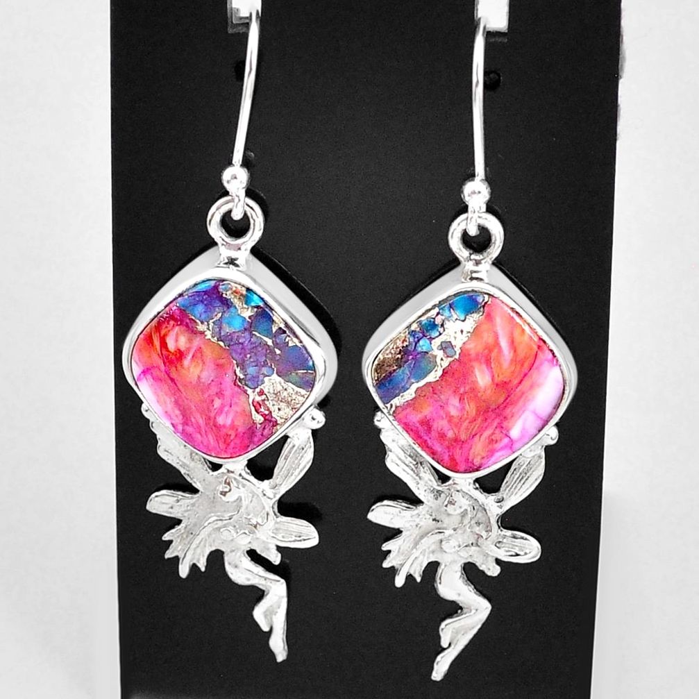 12.36cts spiny oyster arizona turquoise silver angel wings fairy earrings t4062