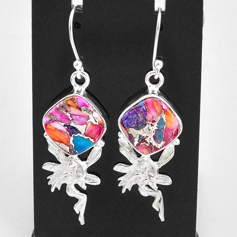 11.66cts spiny oyster arizona turquoise silver angel wings fairy earrings t4074