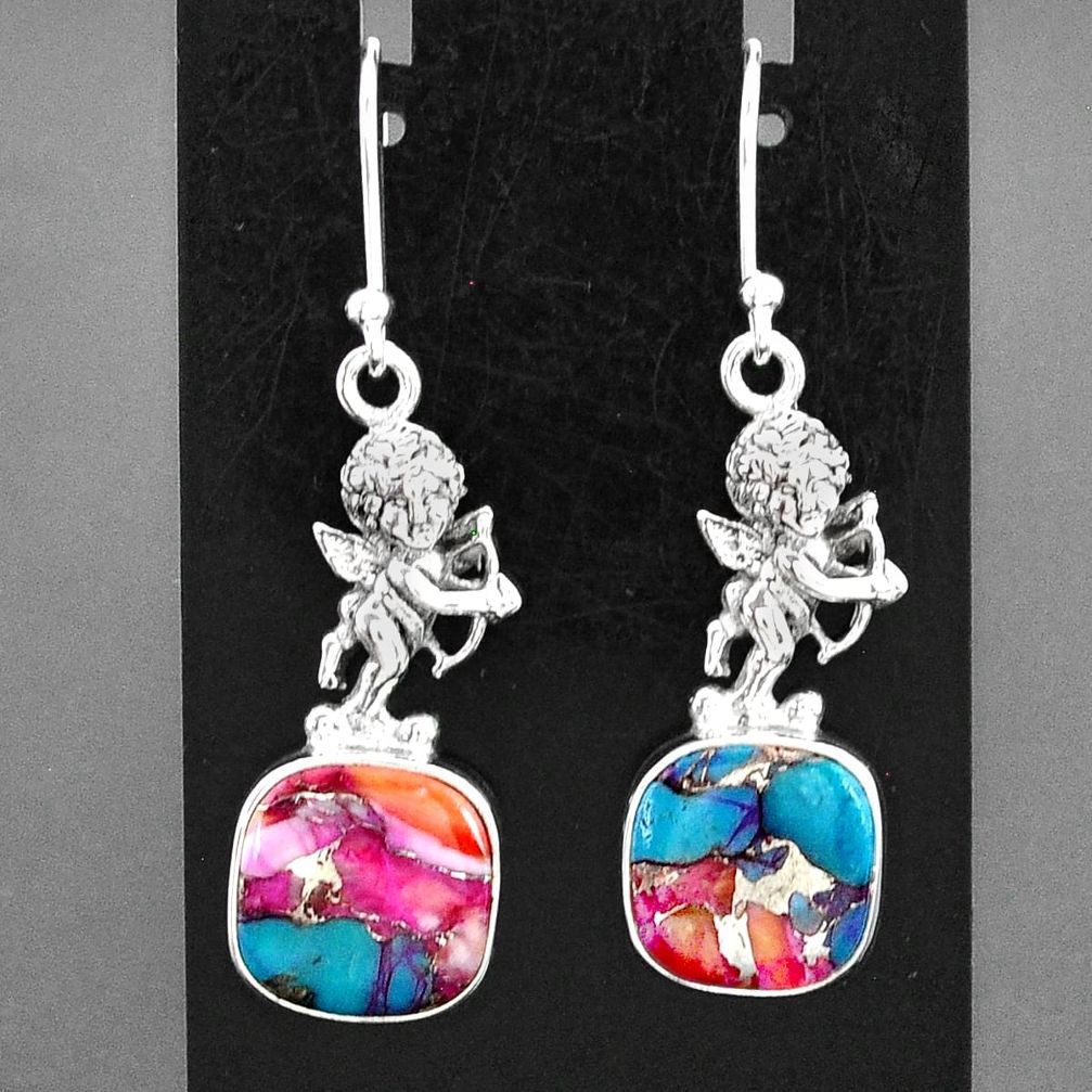 11.25cts spiny oyster arizona turquoise silver cupid angel wings earrings r95158