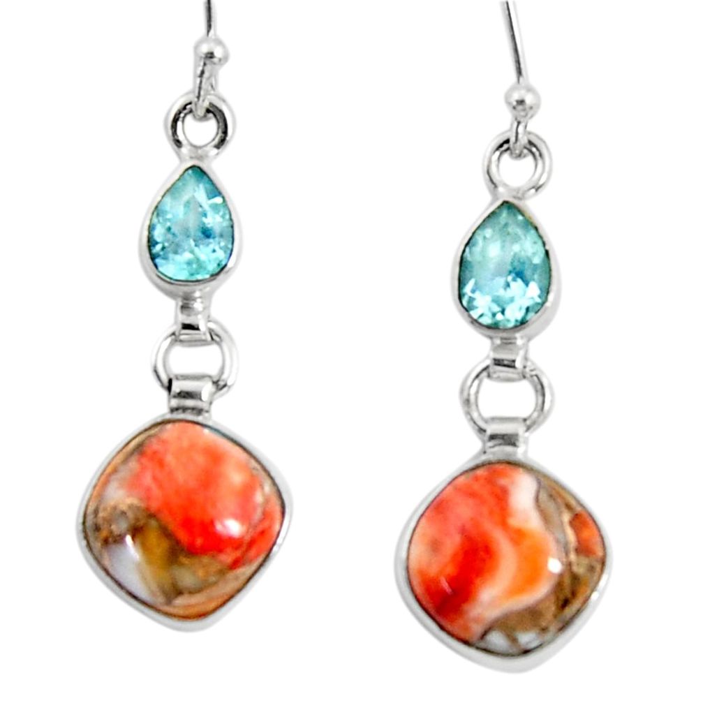 12.01cts spiny oyster arizona turquoise topaz 925 silver dangle earrings r50950