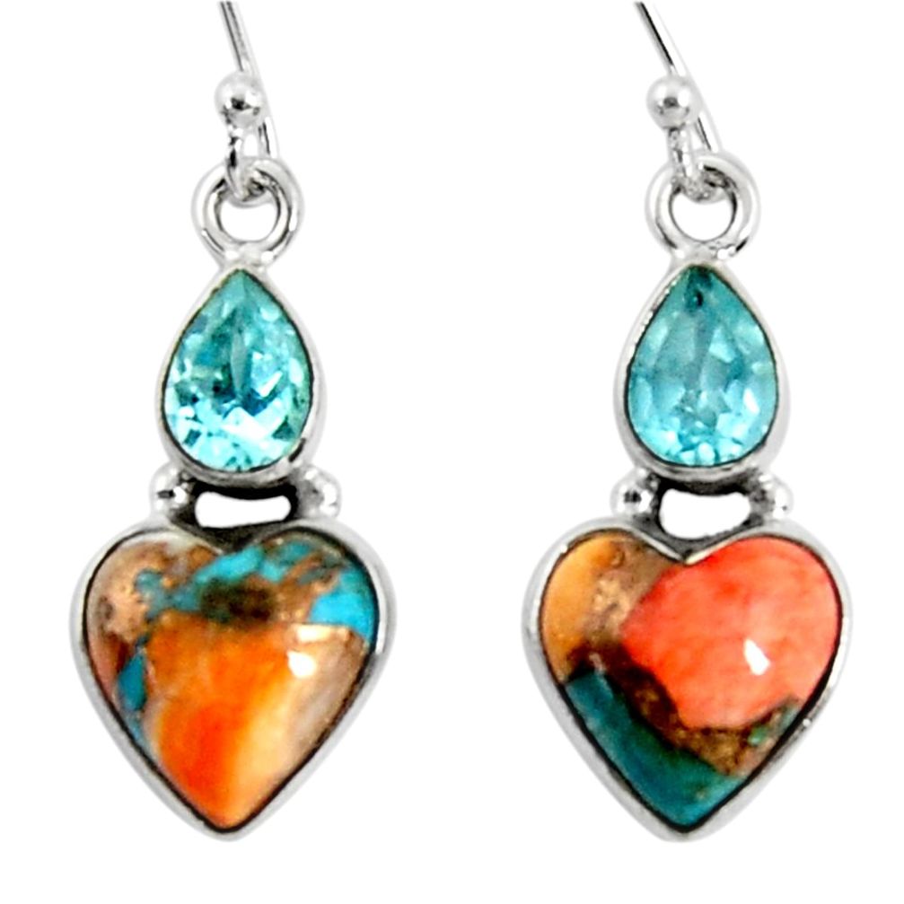 10.31cts spiny oyster arizona turquoise topaz 925 silver dangle earrings r50954