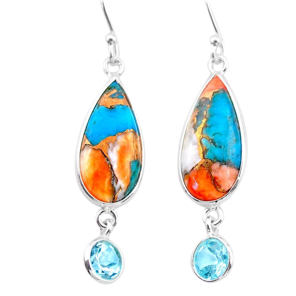 11.84cts spiny oyster arizona turquoise topaz 925 silver dangle earrings t24885