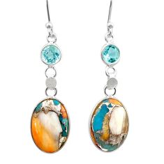 9.07cts spiny oyster arizona turquoise topaz 925 silver dangle earrings t61206