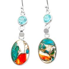 10.28cts spiny oyster arizona turquoise topaz 925 silver dangle earrings t61231