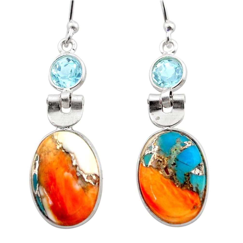 10.15cts spiny oyster arizona turquoise topaz 925 silver dangle earrings t61236