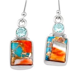 9.04cts spiny oyster arizona turquoise topaz 925 silver dangle earrings u6386