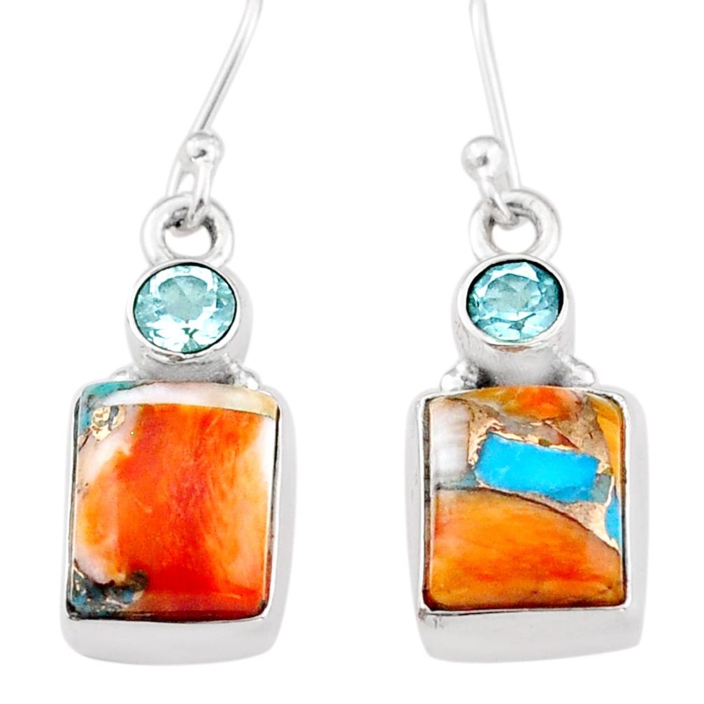 8.62cts spiny oyster arizona turquoise topaz 925 silver dangle earrings u6390