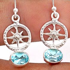 2.71cts star amulet natural blue topaz 925 silver dangle earrings jewelry t85401