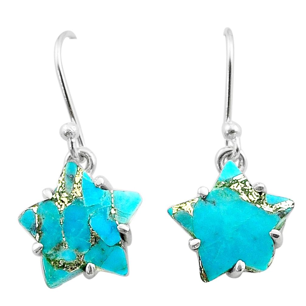 8.90cts star blue copper turquoise 925 sterling silver earrings jewelry t50606