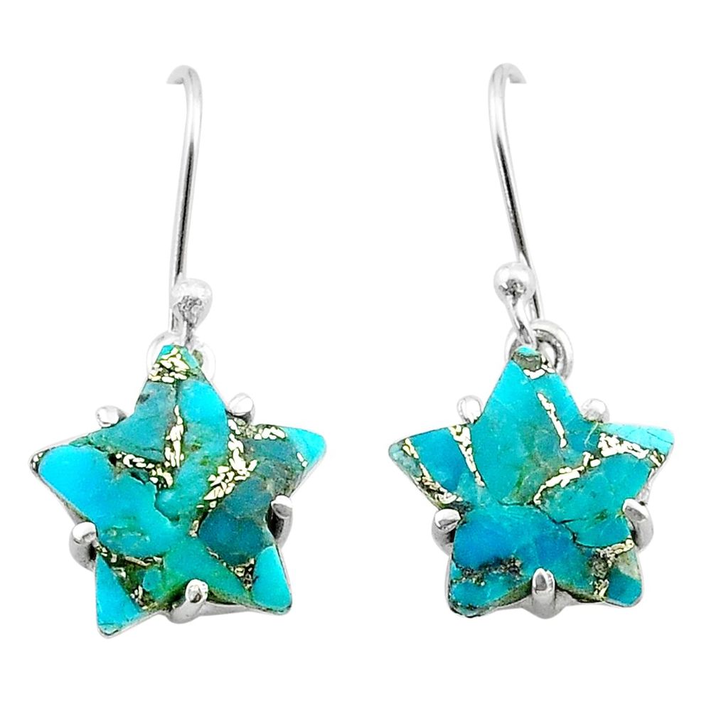 8.33cts star blue copper turquoise 925 sterling silver earrings jewelry t50611