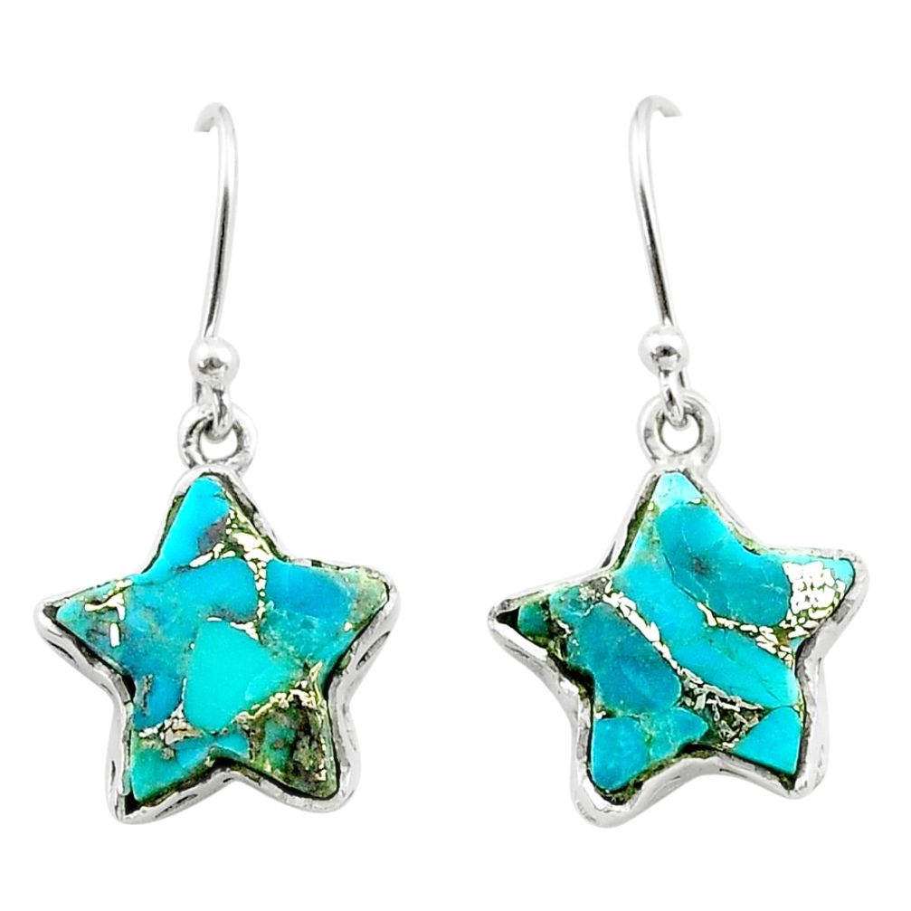 8.44cts star blue copper turquoise 925 sterling silver earrings jewelry t50618