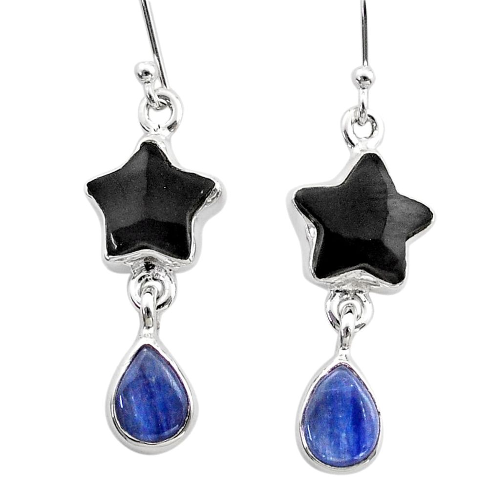 11.07cts star natural black onyx kyanite 925 silver dangle earrings t63112