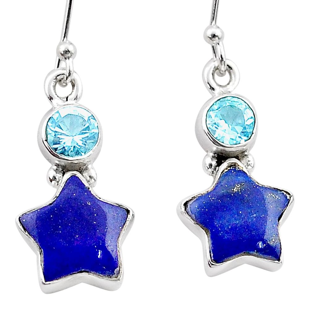 8.43cts star natural blue lapis lazuli topaz 925 silver dangle earrings t68953