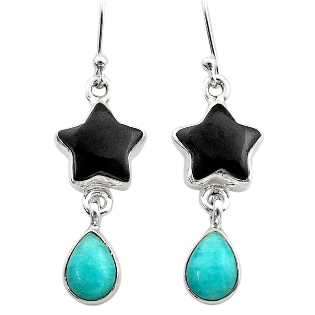 10.76cts star natural onyx peruvian amazonite 925 silver dangle earrings t63105