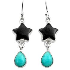 10.76cts star natural onyx peruvian amazonite 925 silver dangle earrings t63105