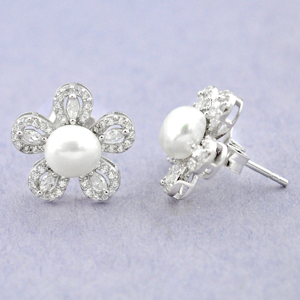 LAB Sterling silver natural white pearl topaz stud earrings jewelry a83605 c24918