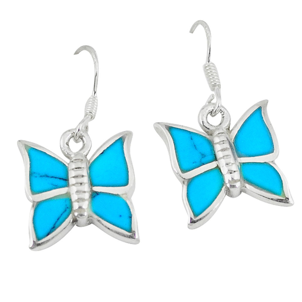 LAB 5.29gms turquoise enamel 925 sterling silver butterfly earrings a46344 c13635