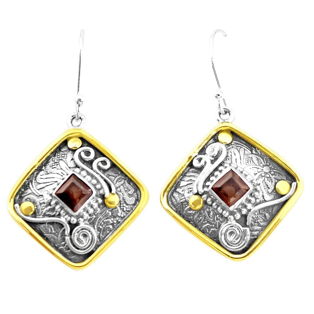 4.49cts victorian brown smoky topaz 925 silver two tone dangle earrings p26608