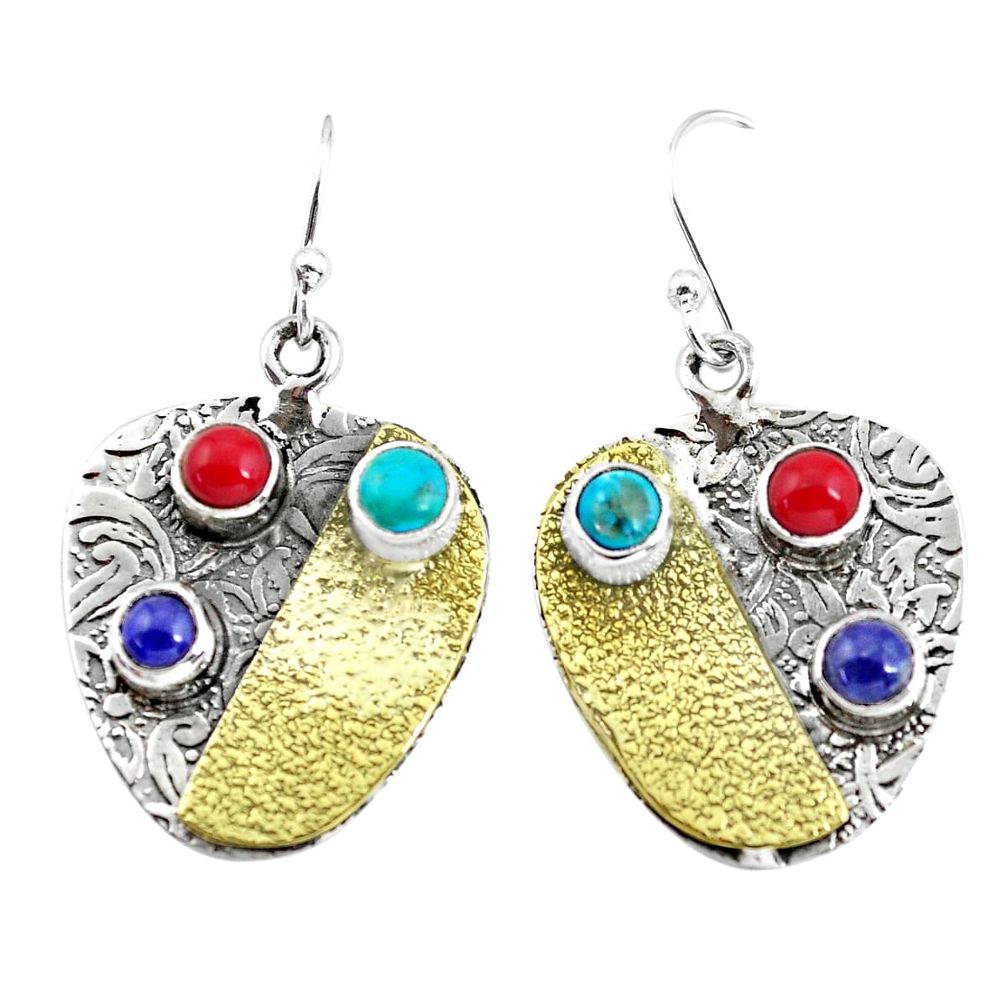 n fine blue turquoise 925 silver two tone dangle earrings p56333