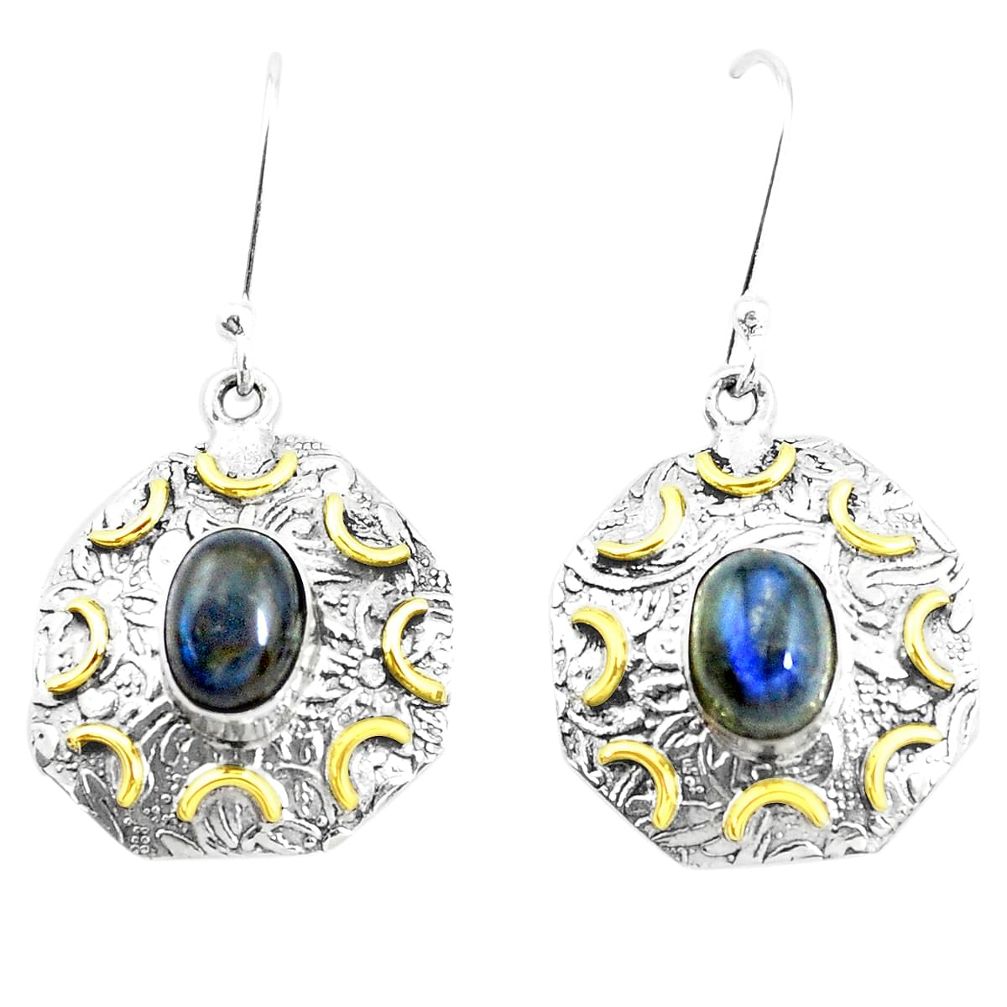 Victorian natural blue labradorite 925 silver two tone dangle earrings p26734