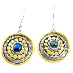 Clearance Sale- Victorian natural blue labradorite 925 silver two tone dangle earrings p50195