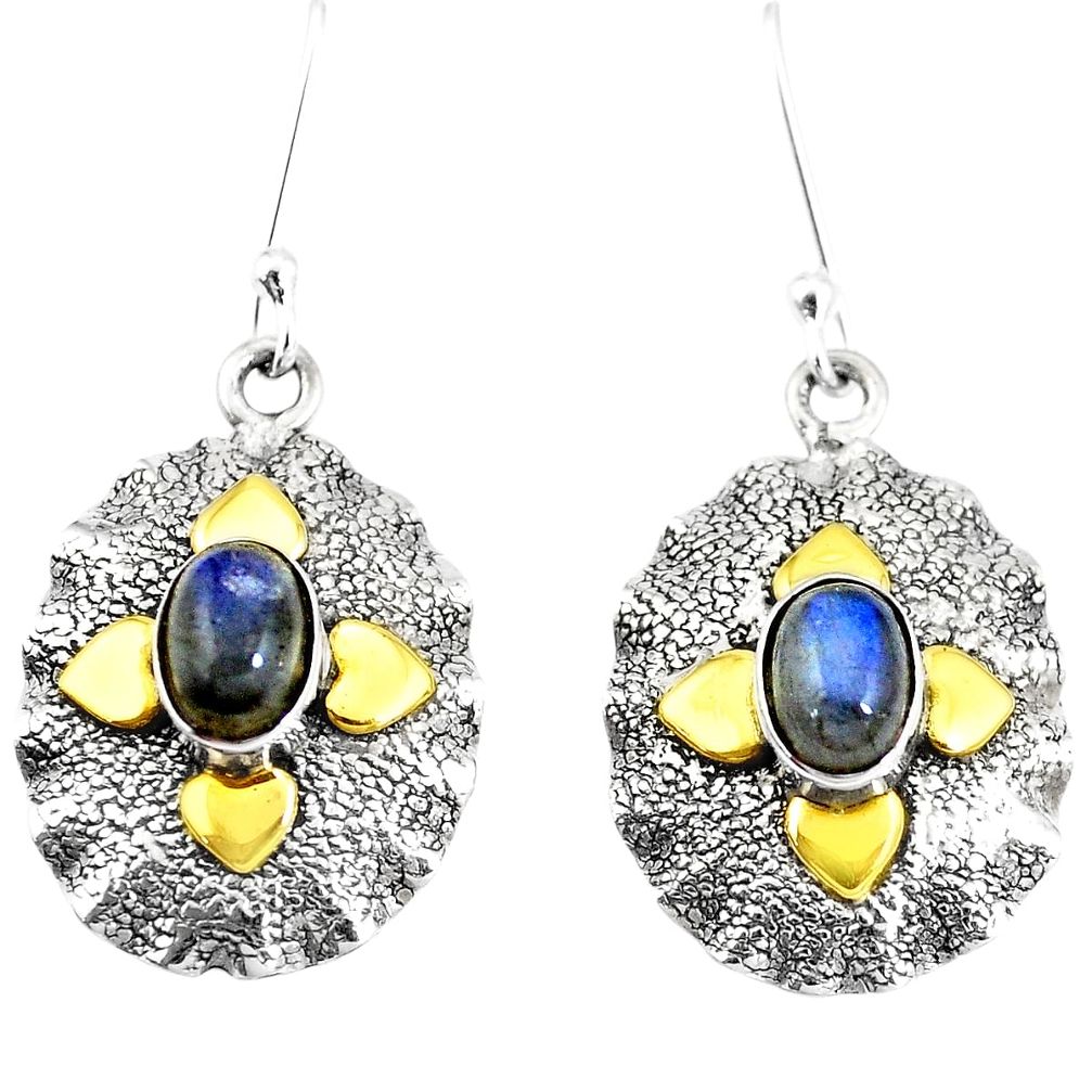 3.24cts victorian natural blue labradorite 925 silver two tone earrings p11598