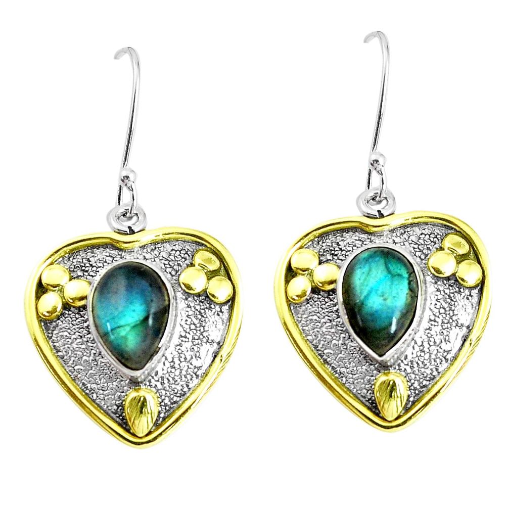 5.83cts victorian natural blue labradorite 925 silver two tone earrings p50206