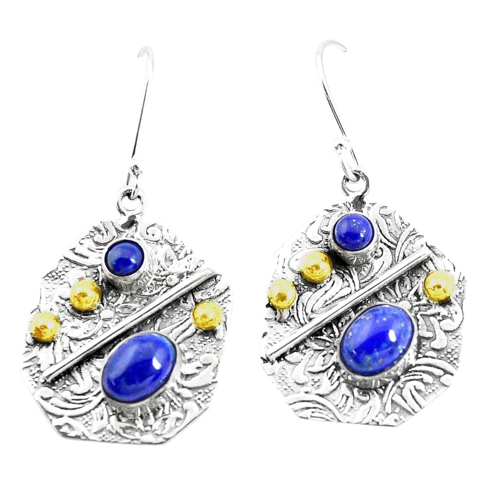 n natural blue lapis lazuli 925 silver two tone earrings p26627