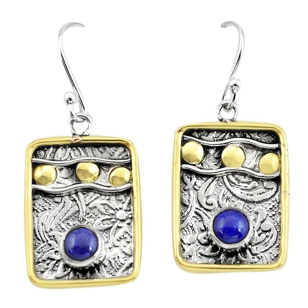 n natural blue lapis lazuli 925 silver two tone earrings p55709