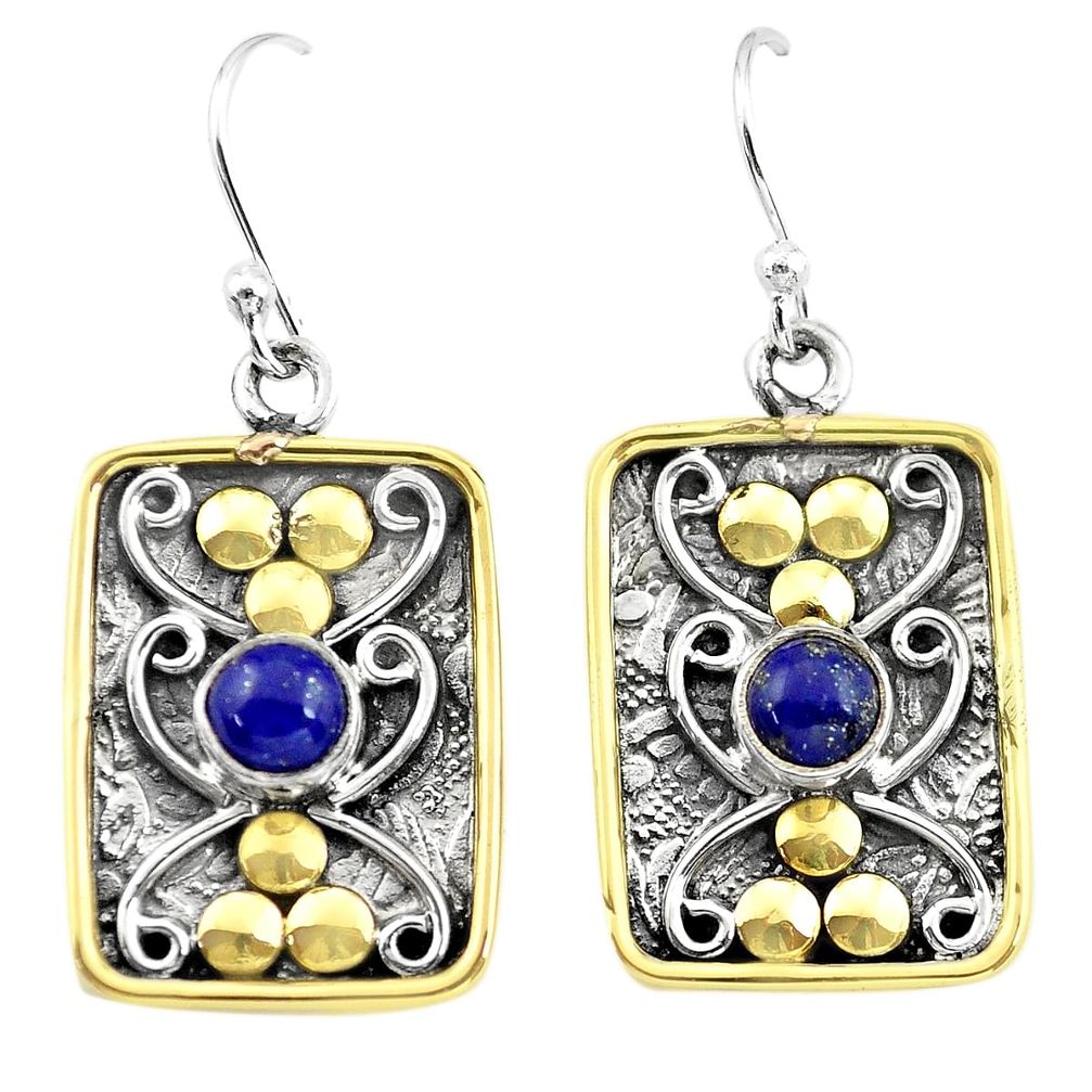 2.10cts victorian natural blue lapis lazuli 925 silver two tone earrings p55760