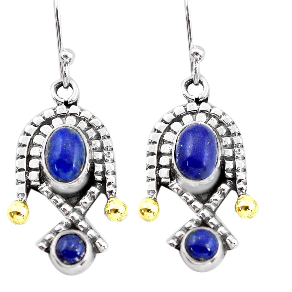 5.30cts victorian natural blue lapis lazuli 925 silver two tone earrings p56130