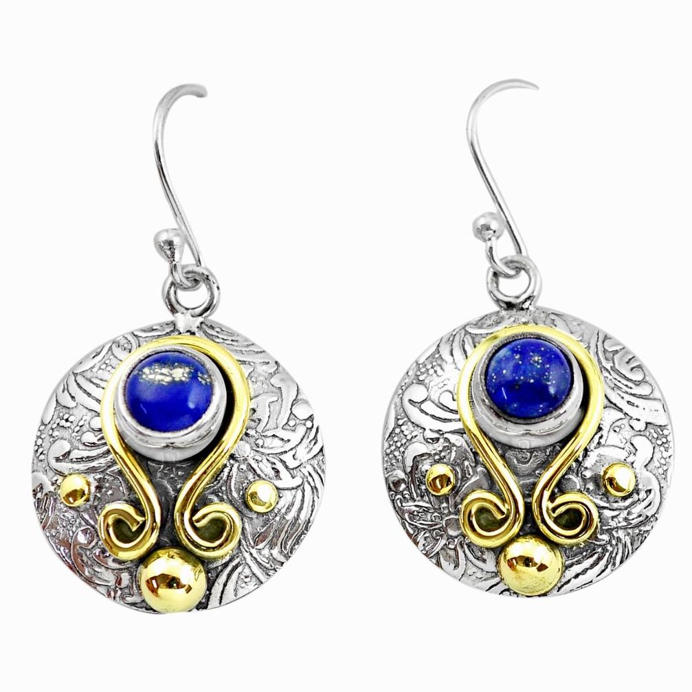 2.94cts victorian natural blue lapis lazuli 925 silver two tone earrings p56172