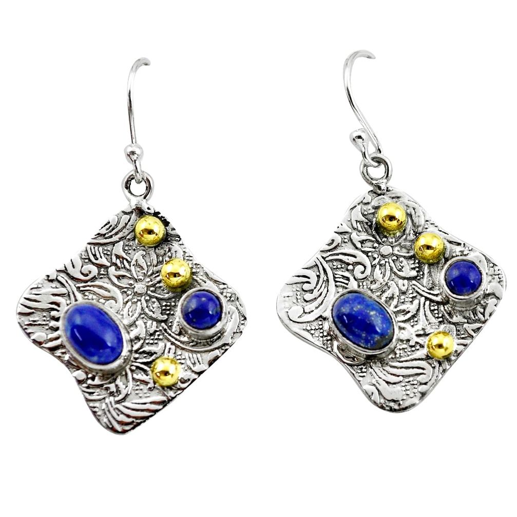 5.42cts victorian natural blue lapis lazuli 925 silver two tone earrings p56188
